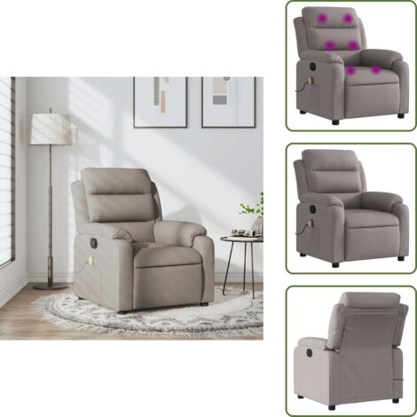 Comfort - vidaXL Poltrona Massaggiante Reclinabile Tortora in Tessuto - Ergonomia
