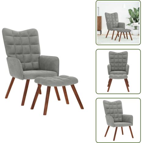 Comfort - vidaXL Poltrona Relax con Sgabello Grigio Chiaro in Velluto - Seduta morbida