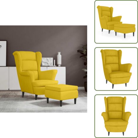 Comfort - vidaXL Poltrona Schienale ad Ala con Poggiapiedi Giallo Senape Velluto - Poltrona relax