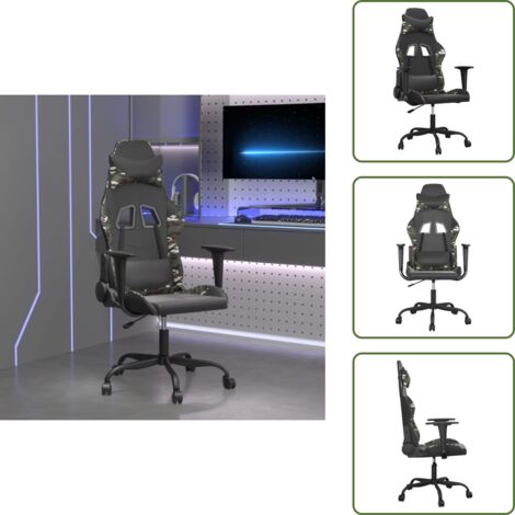 Comfort - vidaXL Sedia da Gaming Massaggiante Nero e Mimetico in Similpelle - Design girevole