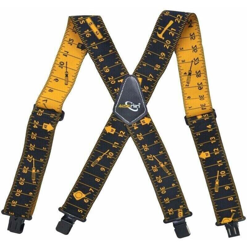 Comfortable suspenders for work tools – X-back design with scale pattern – Easy-release clips – Polyester for lumbar support