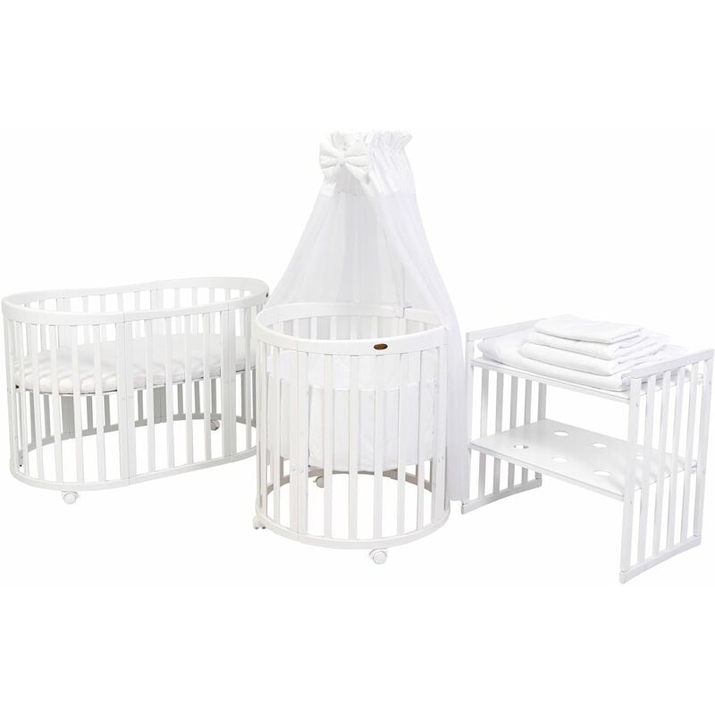 

ComfortBaby SmartGrow 7 en 1 Blanco Completo, juego de cuna, corralito, cama lateral, juego de cama, colchón, cambiador, sillas y mesa para