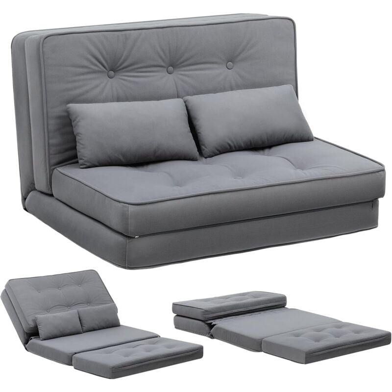 Comhoma - Canape Convertible 2 Places Petit Lit Sofa Dossier Réglable à 6 Niveaux, Adapté au Salon, à la Chambre et au Camping, Gris