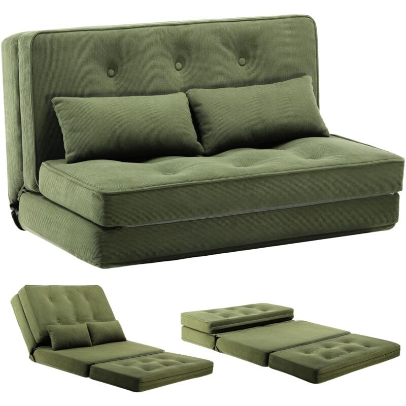 Comhoma - Canape Convertible 2 Places Petit Lit Sofa Dossier Réglable à 6 Niveaux, Adapté au Salon, à la Chambre et au Camping, Vert