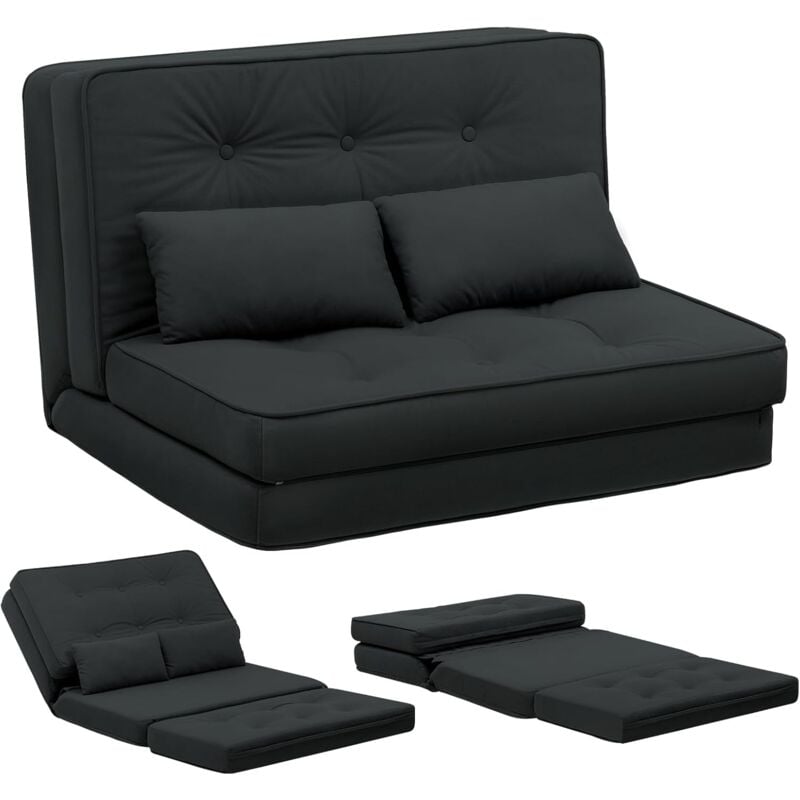 Comhoma - Canape Convertible 2 Places Petit Lit Sofa Dossier Réglable à 6 Niveaux, Adapté au Salon, à la Chambre et au Camping, Noir