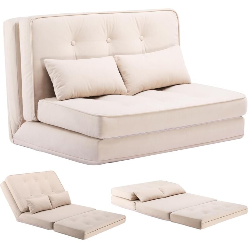 Comhoma - Canape Convertible 2 Places Petit Lit Sofa Dossier Réglable à 6 Niveaux, Adapté au Salon, à la Chambre et au Camping,Beige