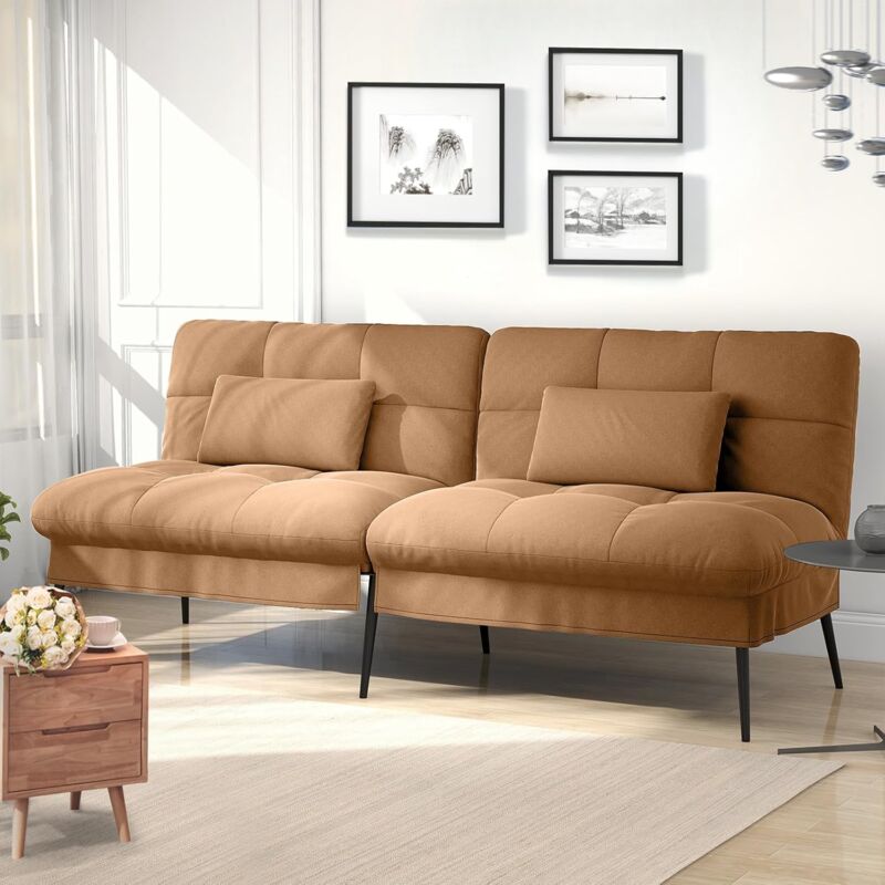 Comhoma - canapé Convertible en Peluche, canape 3 Places, Style Moderne, pour Salon, Appartement, Petit Espace,Pieds en métal 174 40 74cm, marron