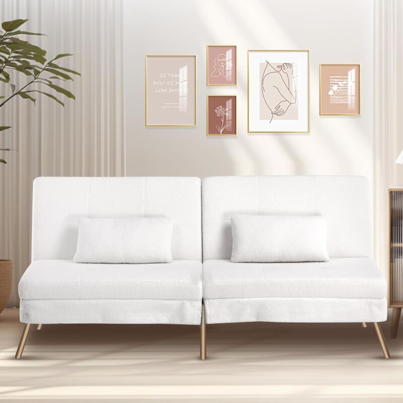 COMHOMA canapé Convertible en Peluche, canape 3 Places, Style Moderne, pour Salon, Appartement, Petit Espace,Pieds en métal 174 40 74cm,Blanc