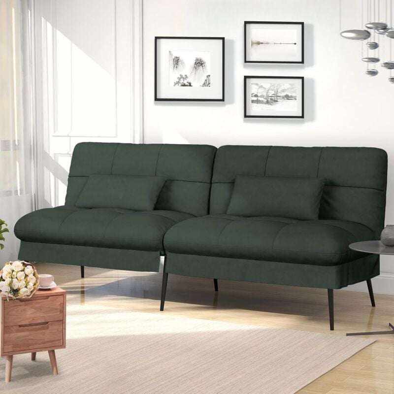 Comhoma - canapé Convertible en Peluche, canape 3 Places, Style Moderne, pour Salon, Appartement, Petit Espace,Pieds en métal 174 40 74cm, Vert