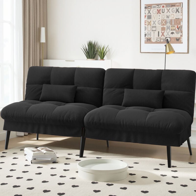 Comhoma - canapé Convertible en Peluche, canape 3 Places, Style Moderne, pour Salon, Appartement, Petit Espace,Pieds en métal 174 40 74cm, noir