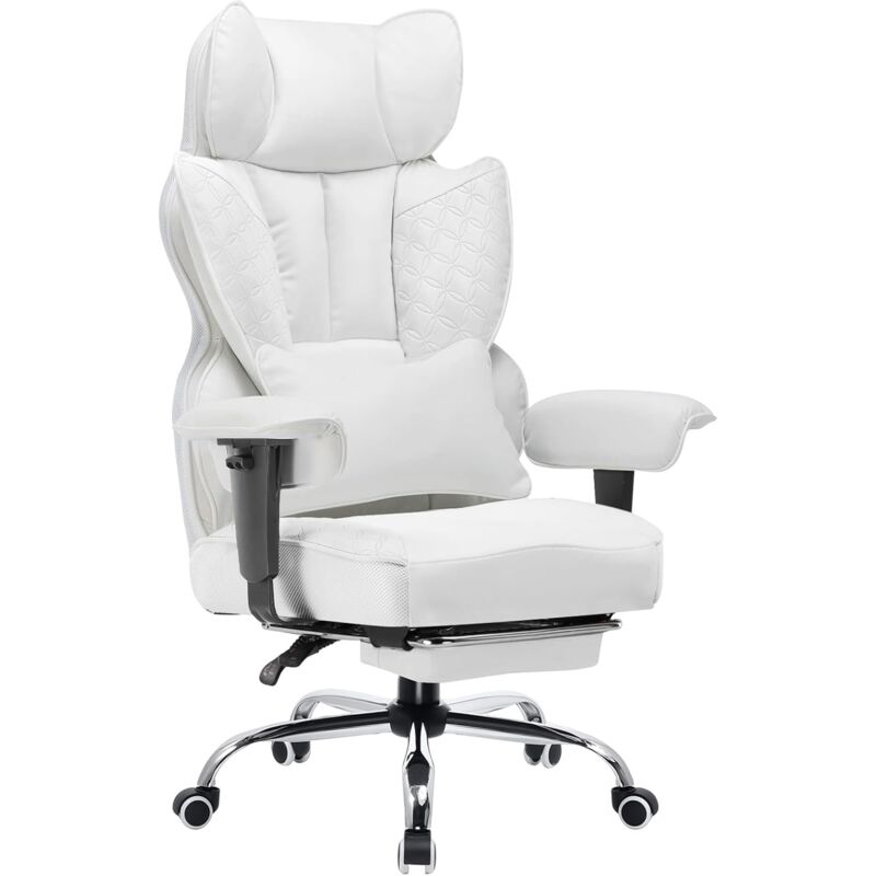 Comhoma - Chaise de gaming, chaise de bureau ergonomique, avec accoudoirs réglables, soutien lombaire à ressorts ensachés,blanc