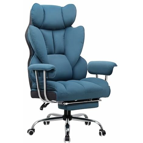Comhoma – Chaise gaming ergonomique avec repose-pieds télescopique – Hauteur réglable – Dossier inclinable 90° à 135° – Base en nylon robuste – Bleu