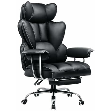 Comhoma – Chaise gaming ergonomique noire – Hauteur d'assise réglable – Dossier inclinable 90° à 135° – Repose-pieds télescopique – Roulettes silencieuses