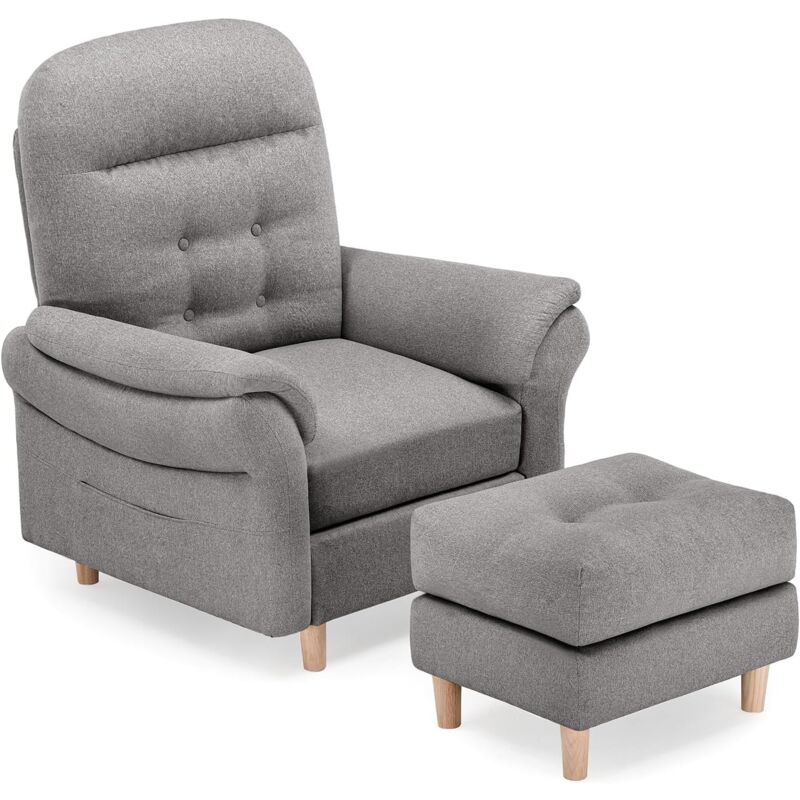 COMHOMA Fauteuil de Relaxation, Fauteuil Inclinable avec Dossier 4 Niveaux Réglable Jusqu'à 160° Manuellement, avec Tabouret Fauteuils Rembourré sac