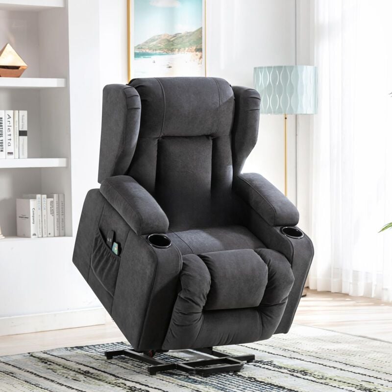 Fauteuil en tissu rembourré à inclinaison réglable avec repose-pieds rétractable Gris