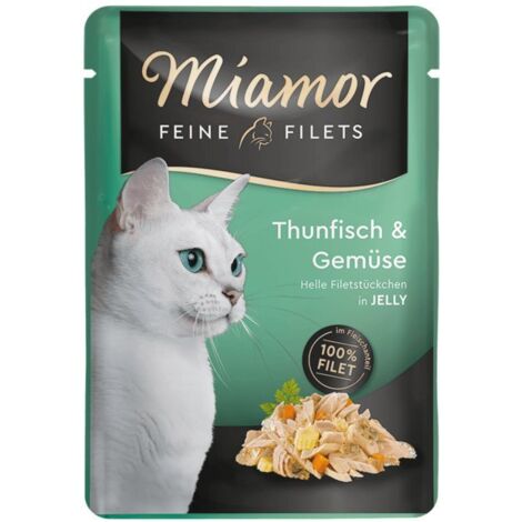 Comida h煤meda para gatos MIAMOR Feine Filets de at煤n con verduras 24x100g