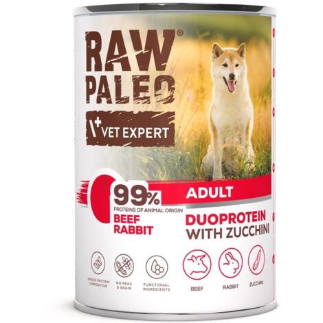Comida h煤meda para perros adultos Raw Paleo Beef & Rabbit en lata (6 unidades de 400 g)