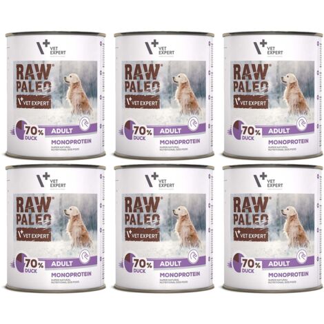 Comida h煤meda para perros VetExpert Raw Paleo Duck Adult (6 unidades, 800 g)