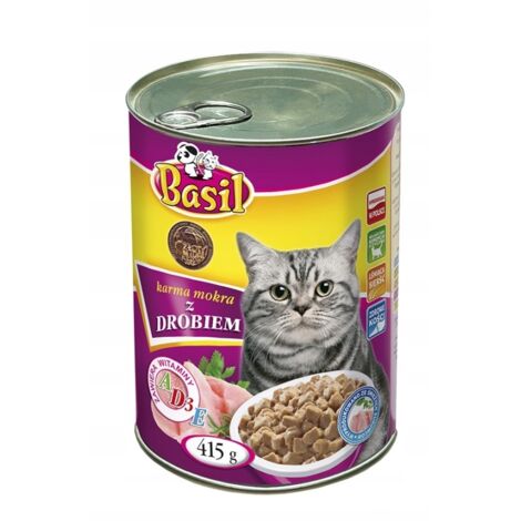 Comida húmeda de albahaca 415g con aves para gatos 1 ud.