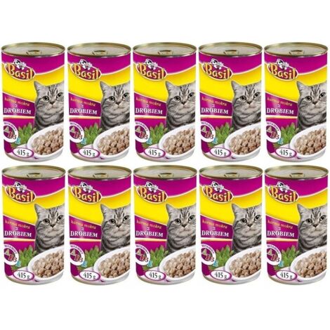 Comida húmeda de albahaca 415g con aves para gatos 10 uds.