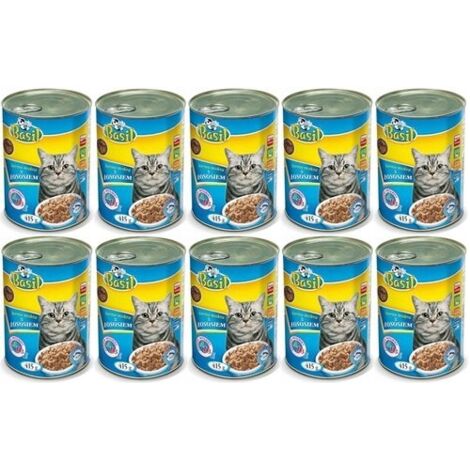 Comida húmeda de albahaca 415g con salmón para gatos 10 uds.