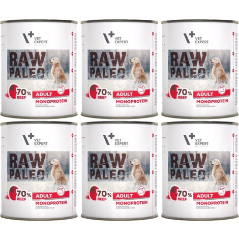 Comida húmeda para perros VetExpert Raw Paleo Beef Adult (6 latas de 800 g)