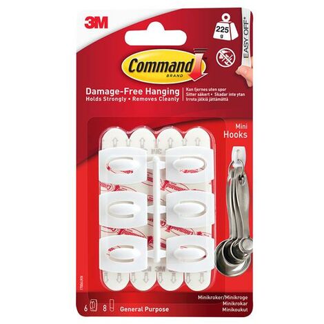 Command 17006 White Mini Hooks (Pack 6) COM17006