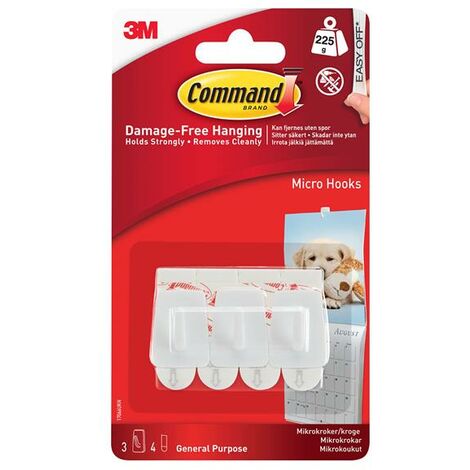 Command 17066 White Micro Hooks (Pack 3) COM17066