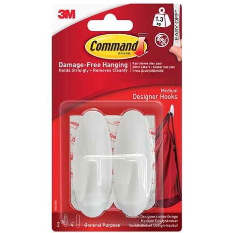 Command 17081 Medium White Designer Hooks (Pack 2) COM17081