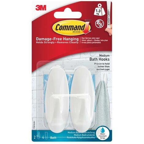 Command 17081B Medium Bathroom Hooks (Pack 2) COM17081B