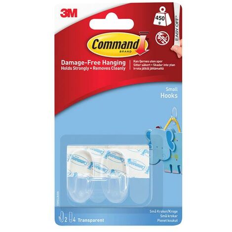 Command 17092CLR Clear Hooks with Clear Strips, Small (Pack 2) COM17092CLR