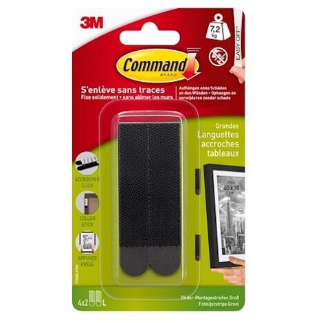 COMMAND 17202BLK LOT DE 4 X 2 BANDES DE FIXATION POUR CADRE TAILLE S : JUSQU'À 1,8 KG DE CHARGE LARGE NOIR