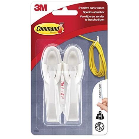 Command 17304 cavo pendenti (2 gancio in plastica, taglia M, portata: fino a 1 kg) 2 ganci + 2 strisce adesive, bianco Medium bianco