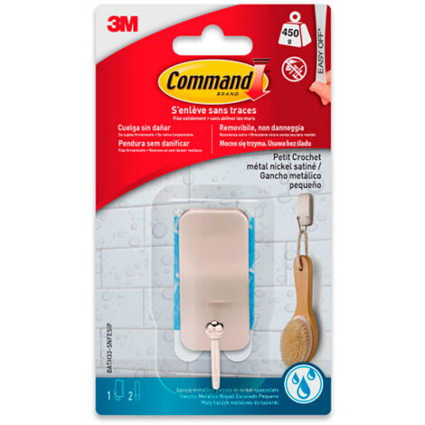 Command 3M BATH33-SN-IT - Gancio per bagno, impermeabile, nichel satinato, misura piccola, 4 pezzi.