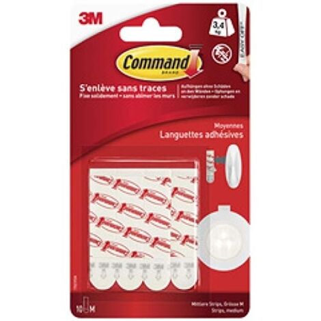 COMMAND 3M PAQUET DE RECHARGE LANGUETTES ADHÉSIVES, BLANC NOIR 17021FGN