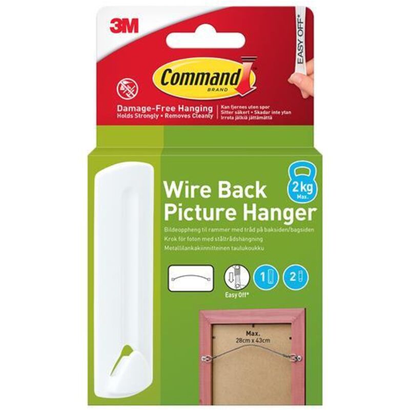 Command 7100337033 Wire Back Picture Hanger (1 Hook + 2 Strips) COM170411