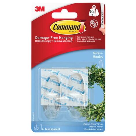 Command™ Clear Hooks with Clear Strips, Medium (Pack 2) COM17091CLR