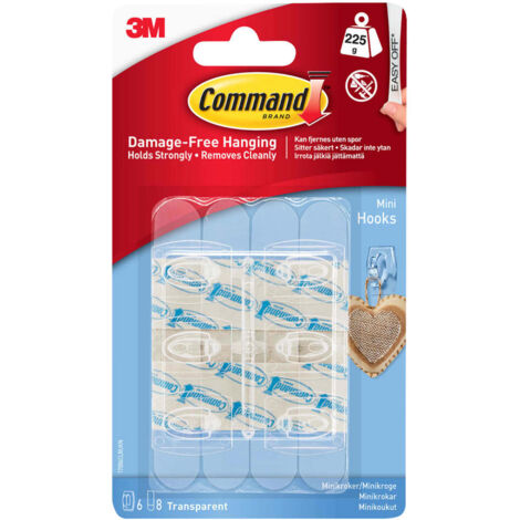 Command™ Clear Mini Hooks with Clear Strips – Pack of 6