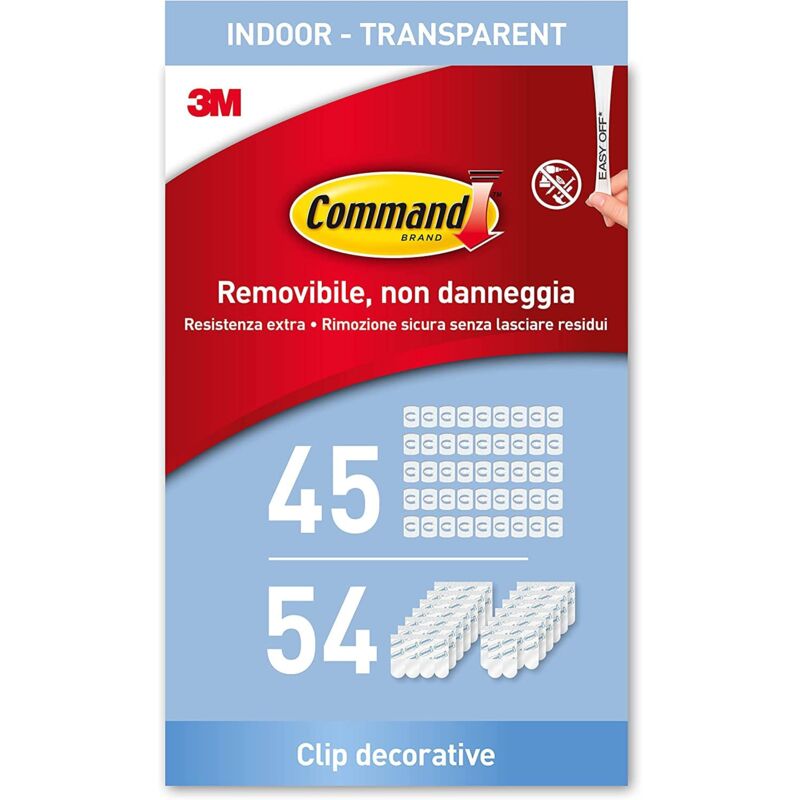 Image of Command Clip Adesive Trasparenti per Decorazioni Interne, 45 Clip, 54 Strisce - Decora Senza Forare, Danneggiare il Muro o Lasciare Residui Appiccosi