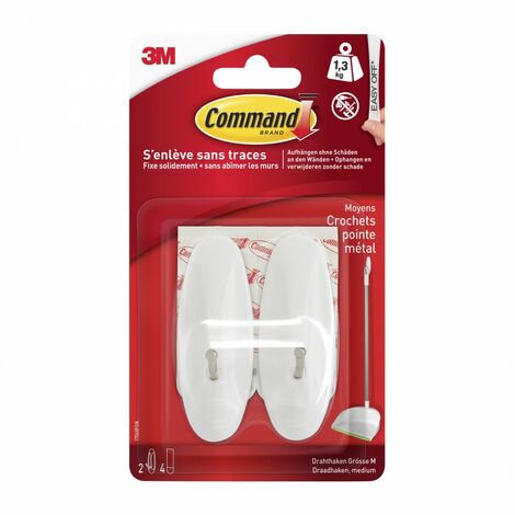 COMMAND Lot de 2 crochets adhésif Bout métal, COMMAND, blanc 1.3 kg