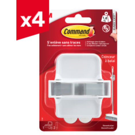 Command™ lot de 4 Coinceurs à balai – 1,8 kg – 1 coinceur + 2 grandes languettes chacun – Sans Outil / Sans Trace