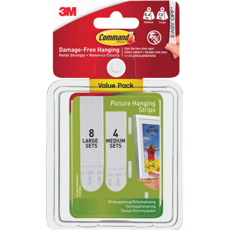Command™ Picture Hanging Strips Set – Medium & Large, Pack of 12, Damage-Free Wall Mounting Solution