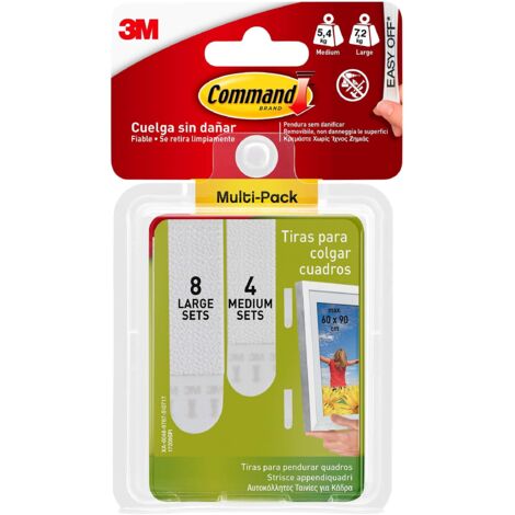 Command Strisce Appendi Quadri Adesive, Bianche - 4 Coppie di Strisce Medie (M), 8 Grandi (L) - ottimale per Appendere Quadri, Cornici e Specchi al Muro senza Chiodi, Tenuta: 7,2 kg