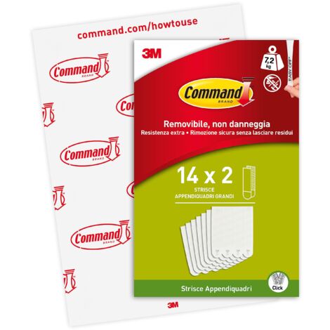 Command Strisce Appendi Quadri Adesive Grandi Bianche, Confezione da 14 Coppie di Strisce - ottimale per Appendere Quadri, Cornici e Specchi al Muro senza Chiodi