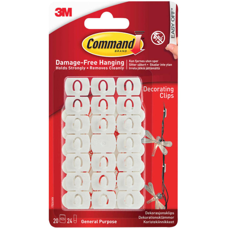 Command White Decorating Clips Pack of 20 – Easy-to-Use Wall Mounting Clips for Decorative and Light Items
