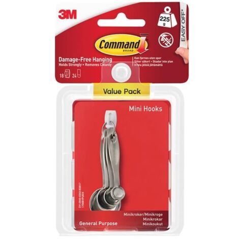 Command™ White Mini Hooks Value Pack (Pack of 18) – Damage-Free Wall Hooks for Hanging Light Items