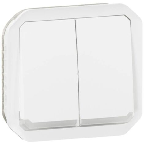 Commande double interrupteur ou poussoir lumineux Plexo composable blanc (069626L)