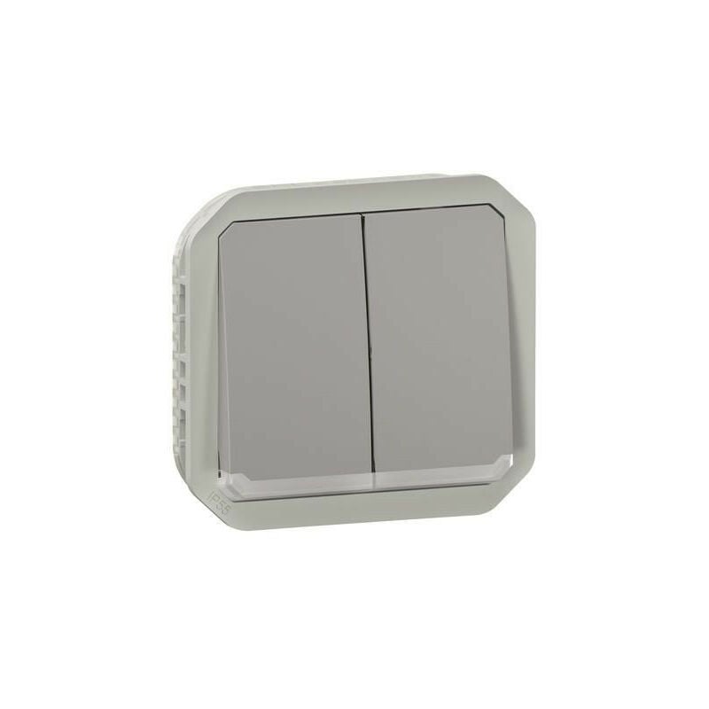 Commande double interrupteur ou poussoir lumineux Plexo composable gris (069526L)