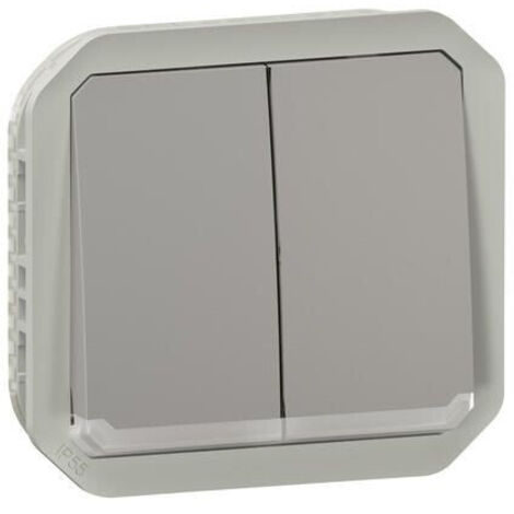 COMMANDE DOUBLE INTERRUPTEUR OU POUSSOIR LUMINEUX PLEXO COMPOSABLE GRIS LEGRAND LEG069526L