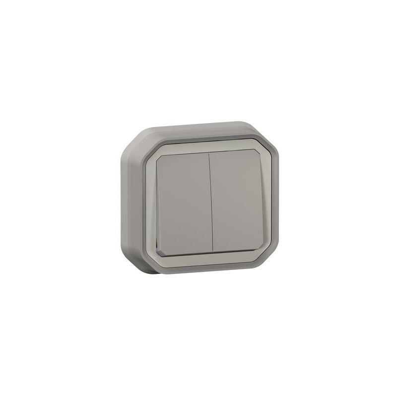 Commande double étanche pour réaliser 3 fonctions Plexo IP55 IK08 livrée complète pour fixation en encastré - gris